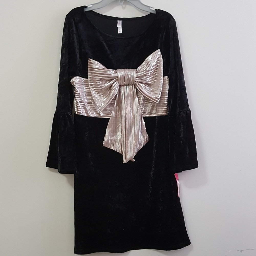 Xhilaration Black Velvet Dress with Champagne Bow